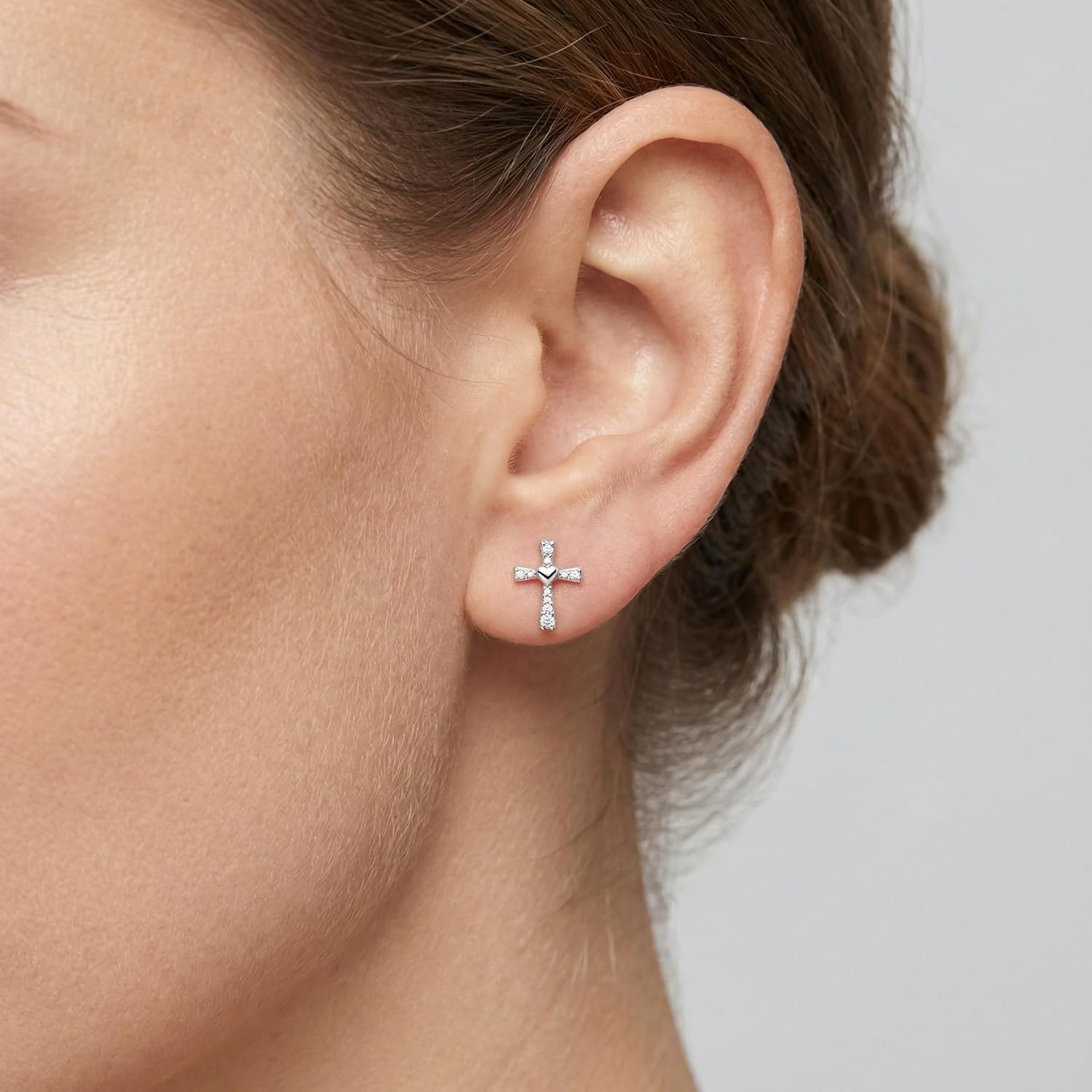 14k Gold Cross Stud Earrings for Women, 14kt Cubic Zirconia Religious Jewelry Confirmation Gifts for Her