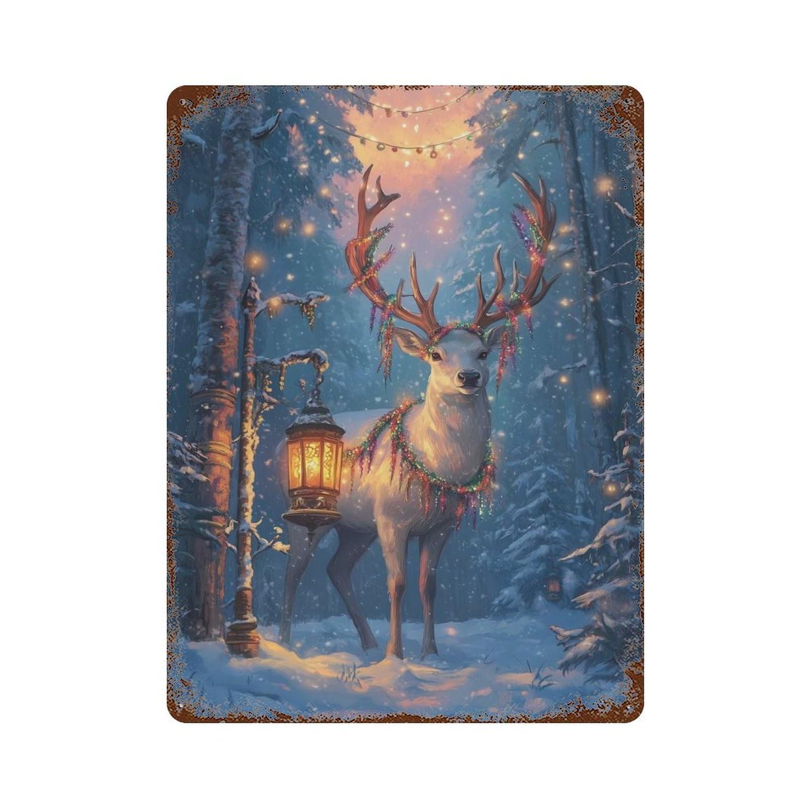 Reindeer in Winter Wonderland Retro Metal Sign 15.7"x11.8", Vintage Wall Decor for Garage, Pub Or Kitchen