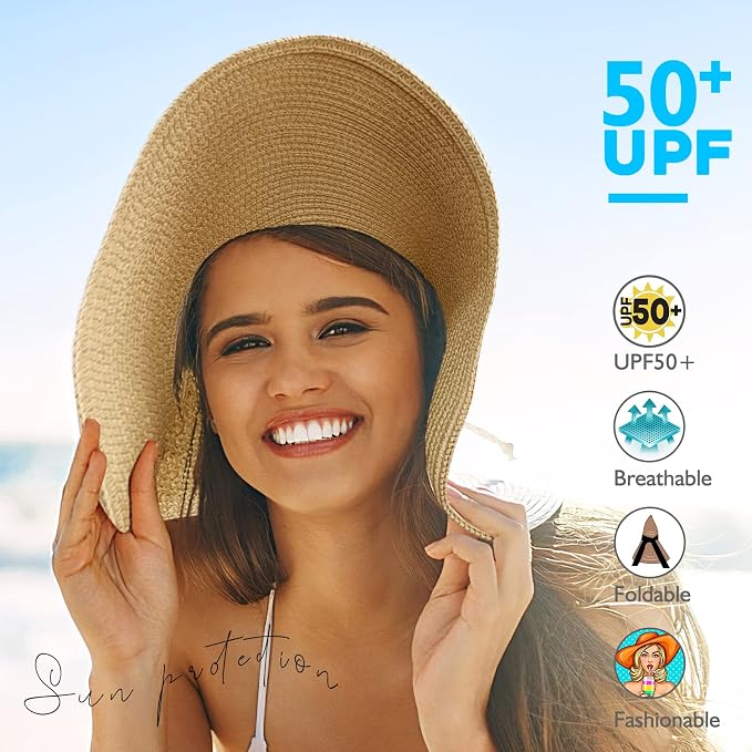 Sombrero de paja con ala ancha plegable para mujer miniatura 2