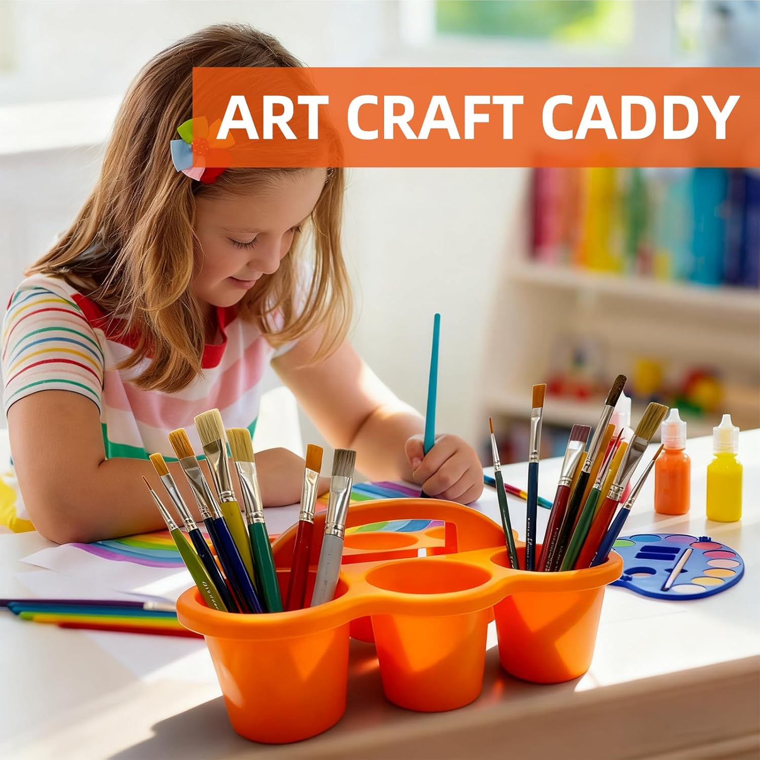 6 Pack Classroom Caddy Storage Basket, 6 Compartment 6 Cup Caddy - BPA-Free Plastic Stackable Drink Carrier for Kids, Office, Arts & Crafts Supplies (Assorted Colors)