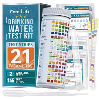 Drinking Water Test Kit with Bacteria Test, Home Water Test Kit for Tap Water, Well Water & Filtered Water, Tests Lead, Hardness, Copper, Nitrate & Nitrite