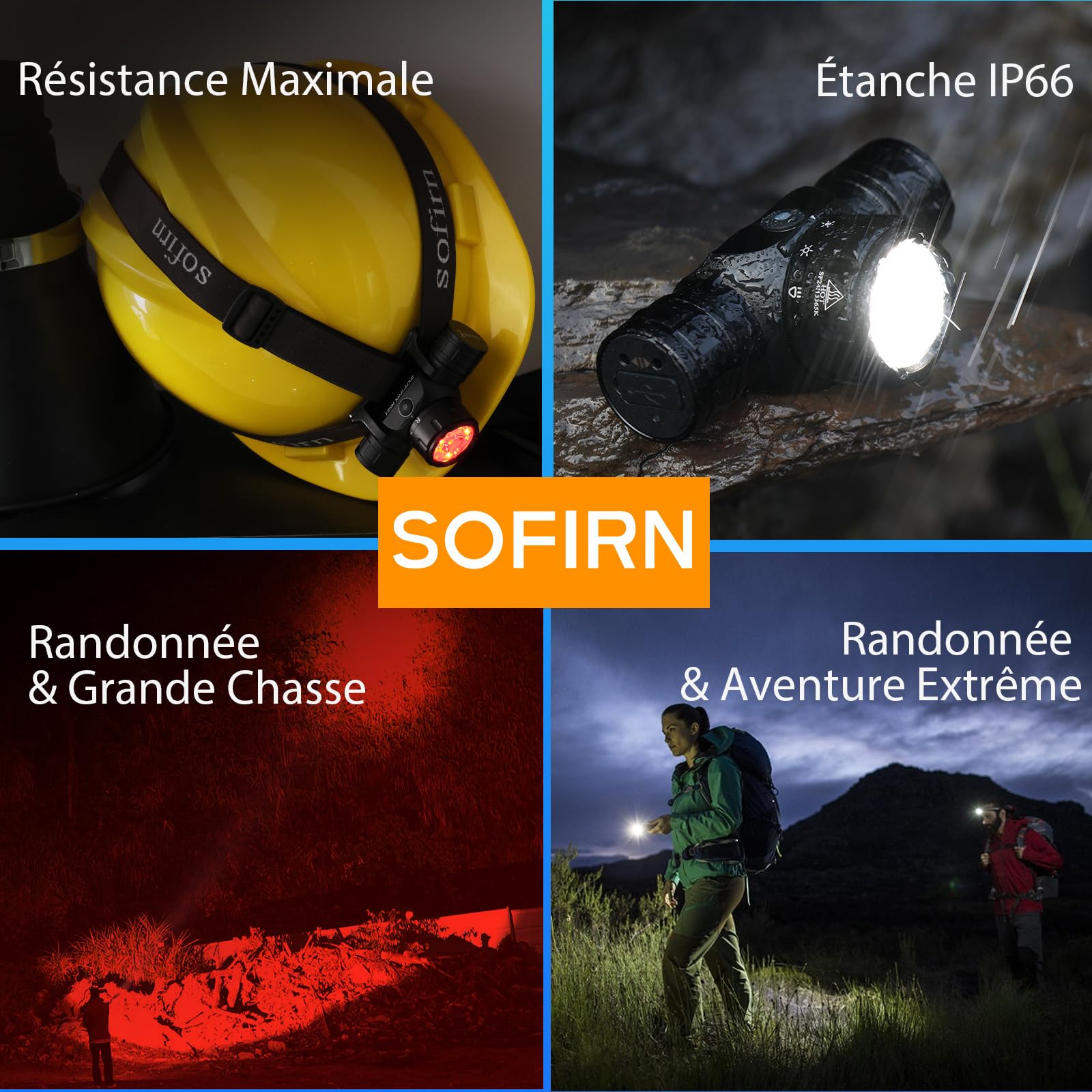 Sofirn HS21 Lampe frontale rechargeable, ultralumineuse 2200 lumens, lampe frontale étanche IP66, éclairage tricolore (rouge/jaune/blanc) pour la randonnée, l'alpinisme, le travail et les urgences