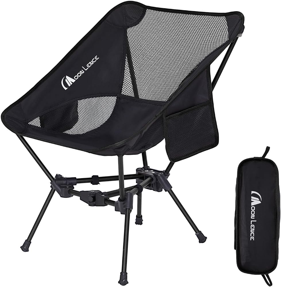 Amazon product image of MOON LENCE Portable Camping Chair Backpacking Chair - The 4th Generation Ultralight Folding Chair - Compact, Lightweight Foldable Chairs for Hiking Mountaineering, Beach (Black-1Pack)