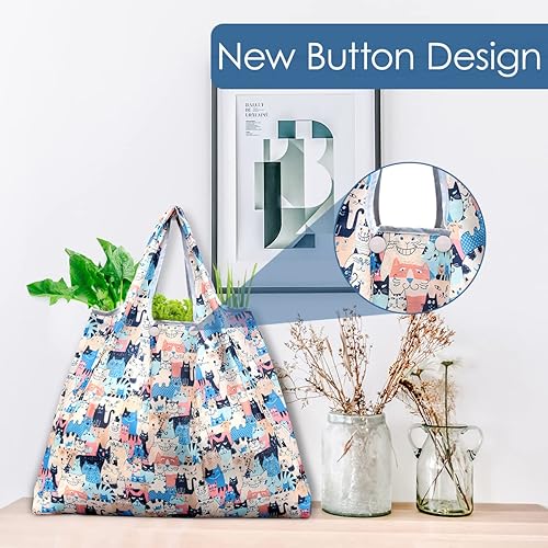 Vista 7 de KINGMAS Bolsas de comestibles reutilizables, bolsas de compras plegables ecológicas que cabe en el bolsillo, bolsas de nailon impermeables lavables