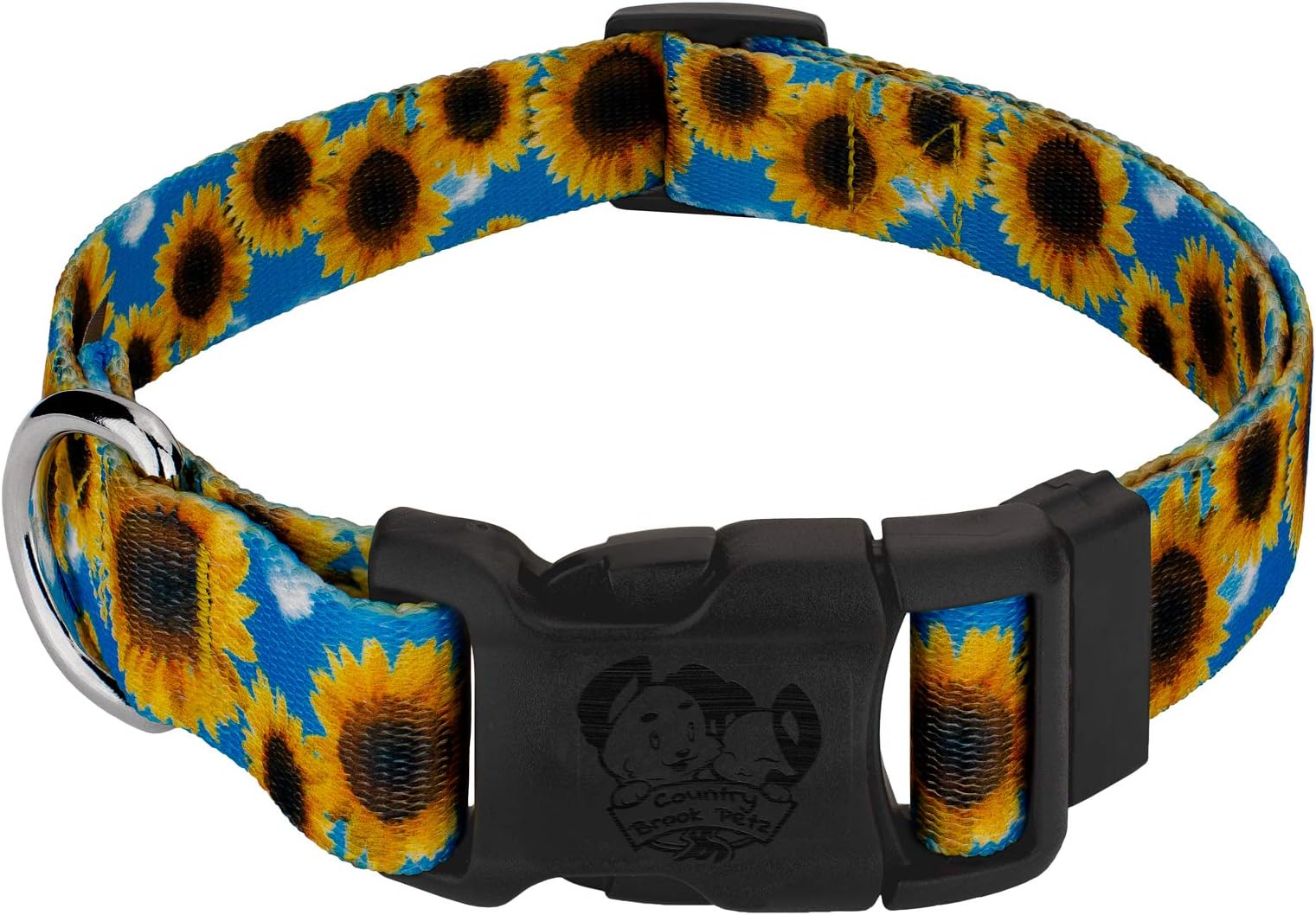 Country Brook Petz - Deluxe Sunflowers Dog Collar - Made in The U.S.A. - Floral Collection with 8 Charming Designs (1/2 Inch, Extra Small)
