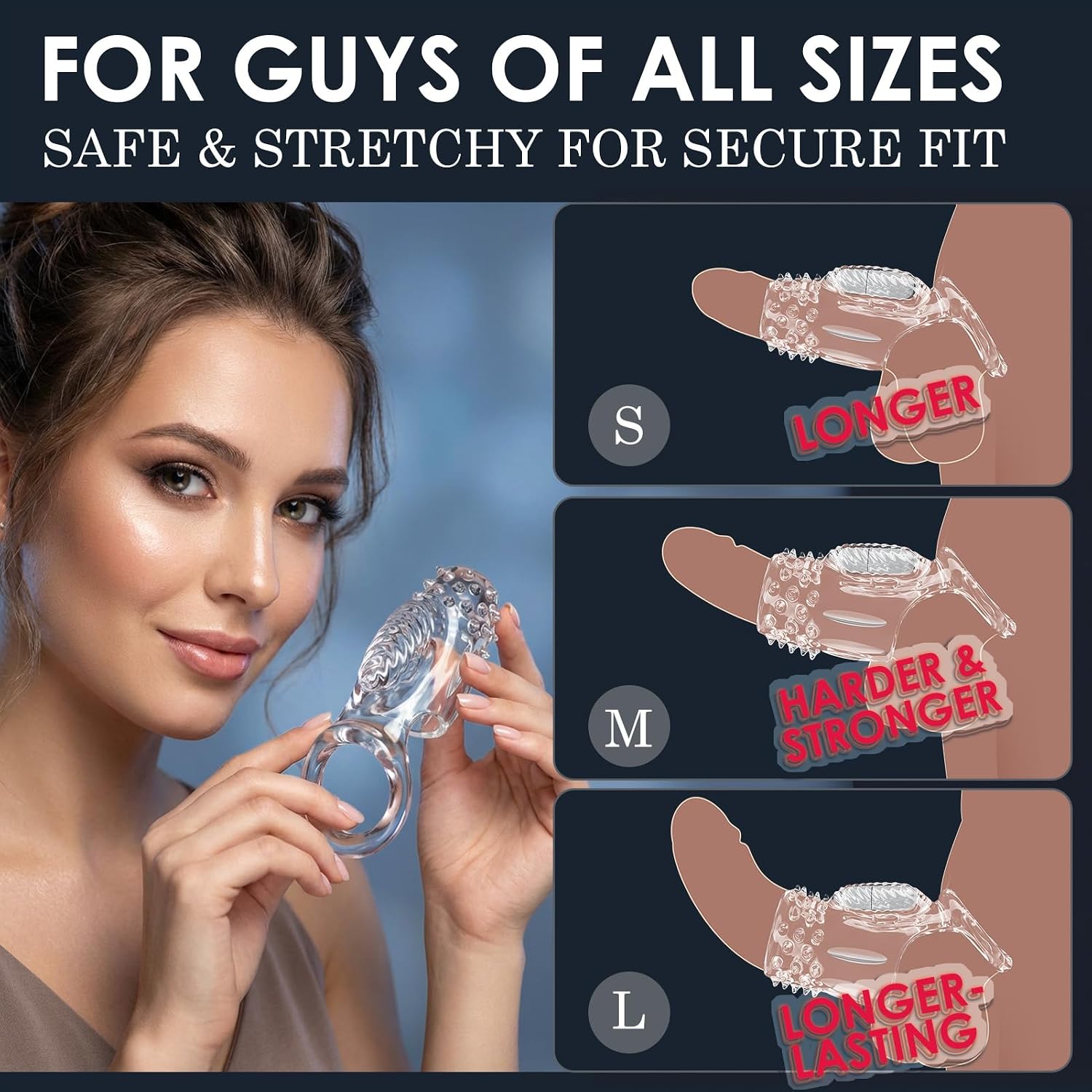 Pramtme Penis Sleeve Vibrating Cock Ring Set, Pack of 2, Adult Sex Toys for Men, Reusable Cock Sleeve Couple Vibrator, Couples Sex Toy (Transparent)