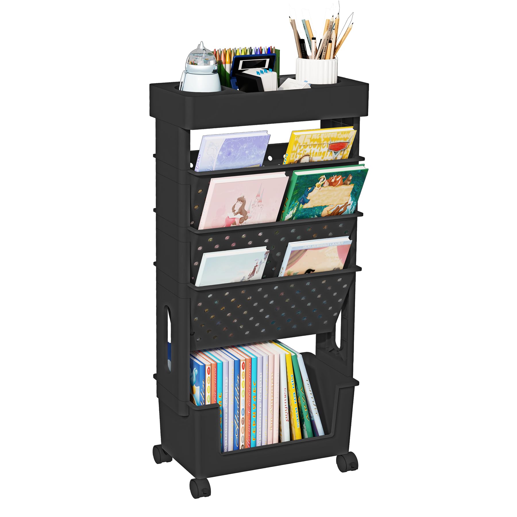 Chariot De Rangement Mobile à 2 étages Avec Roulettes – Pour Livres, Jouets, Collations, Outils, Déplaçable Partout Dans La Maison
