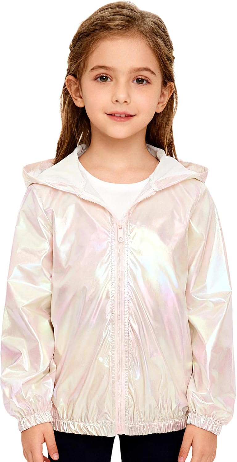 Girls Dance Metallic Jackets Kids Hip Hop Dance Costume Street Dancing Shiny Zip Up Hooded Jackets
