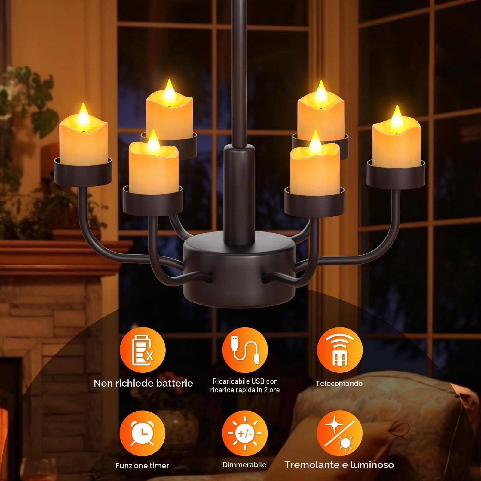 SoulBay Candele ricaricabili, 12 candele a LED senza fiamma, con telecomando e timer, candele elettriche tremolanti con base di ricarica per casa, stanza, tavolo, decorazione di Halloween