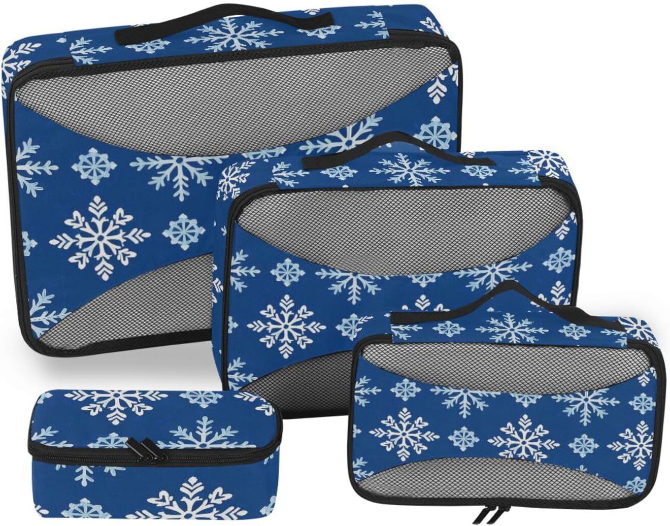 Trendy Snowflake Blue 4 Pcs set organizer bags for Mesh Travel Essentials lightweight travel cubes for packing