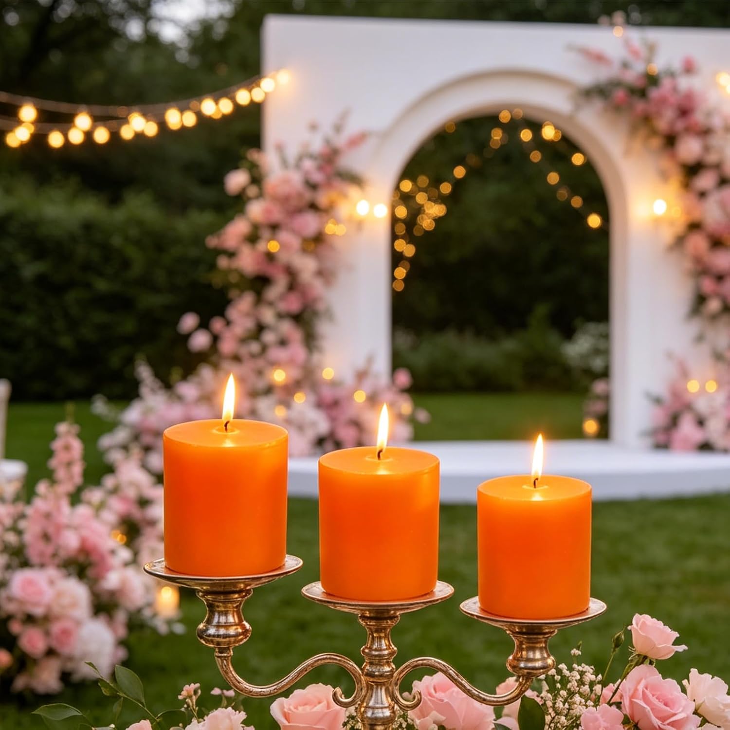 6 Pk Orange Pillar Candles 2.75x3.25 Unscented Smokeless Hand Poured