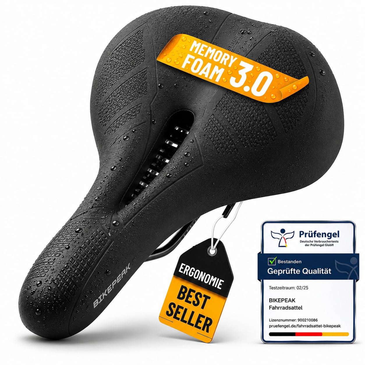 Fahrradsattel Damen & Herren - Bequem, Ergonomisch und Schmerzfrei - Atmungsaktiver Memory-Schaum Gel - Schwarz, Wasserabweisend - für City, Trekking oder MTB Fahrrad