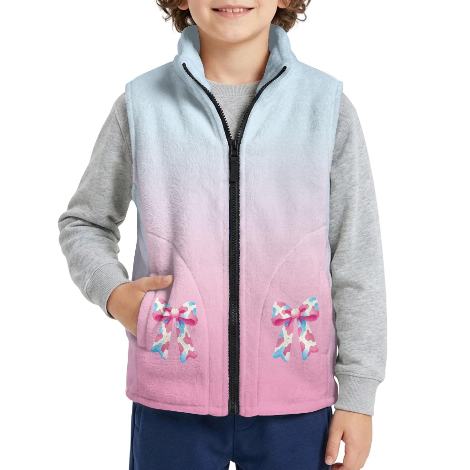 Amzbeauty Chaleco de forro polar para niños, sin mangas, estampado de lazo