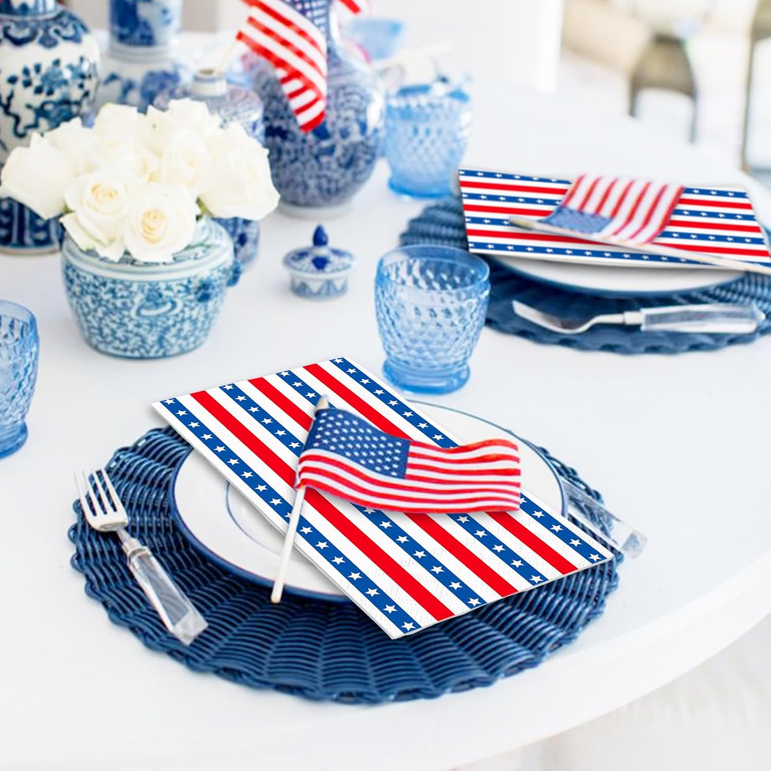 Whaline 50Pcs Patriotic Guest Napkins Disposable Napkins Red Blue White Star Stripe Dinner Hand Paper Napkin Towel for 250th Anniversary 4th of July Independence Day Kitchen Bathroom Supplies