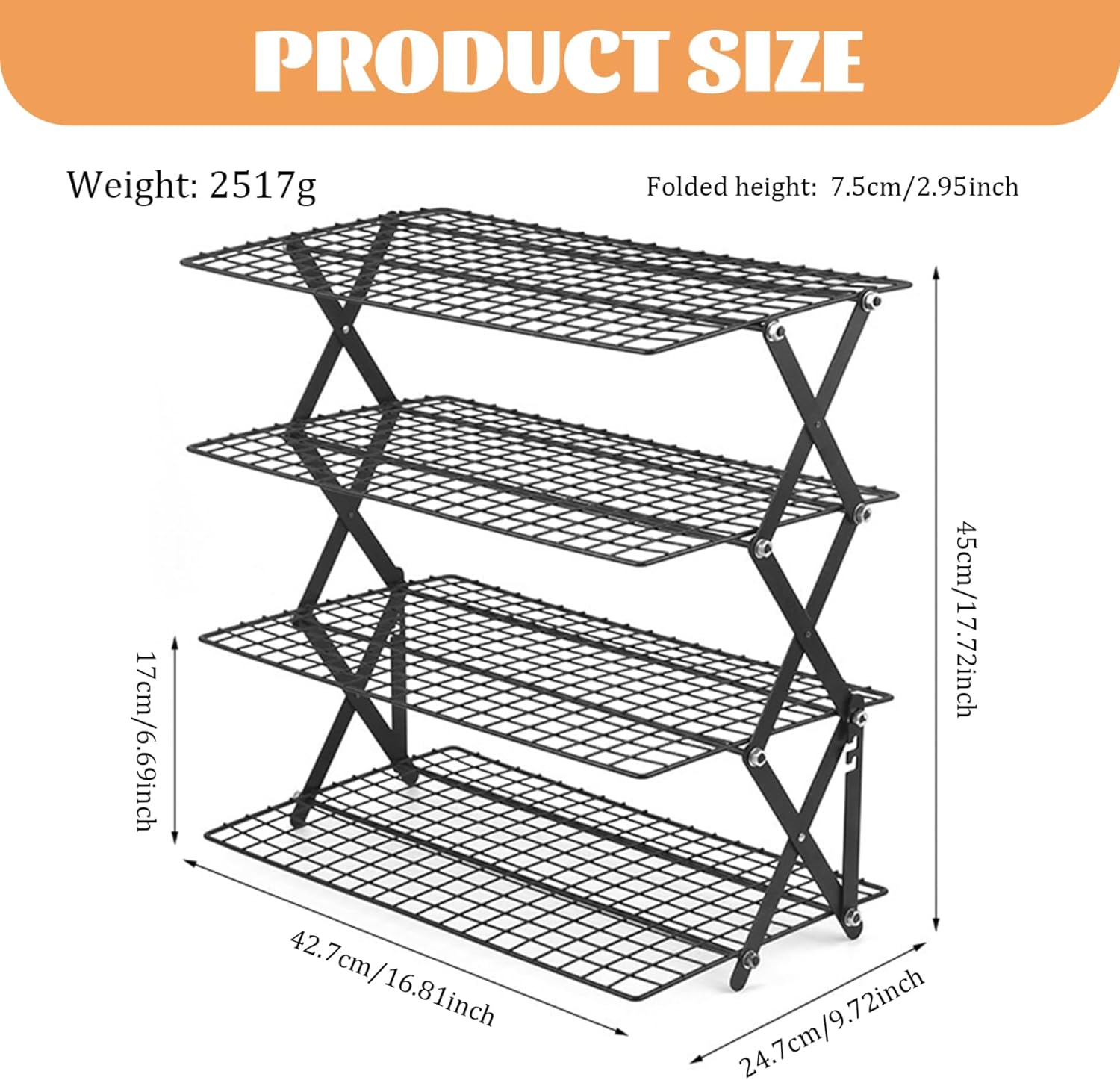 Cooling Racks for Cooking and Baking, 4 Tiers Collapsible Foldable Iron Wire Baking Cooling Rack for Kitchen Camping, Racks