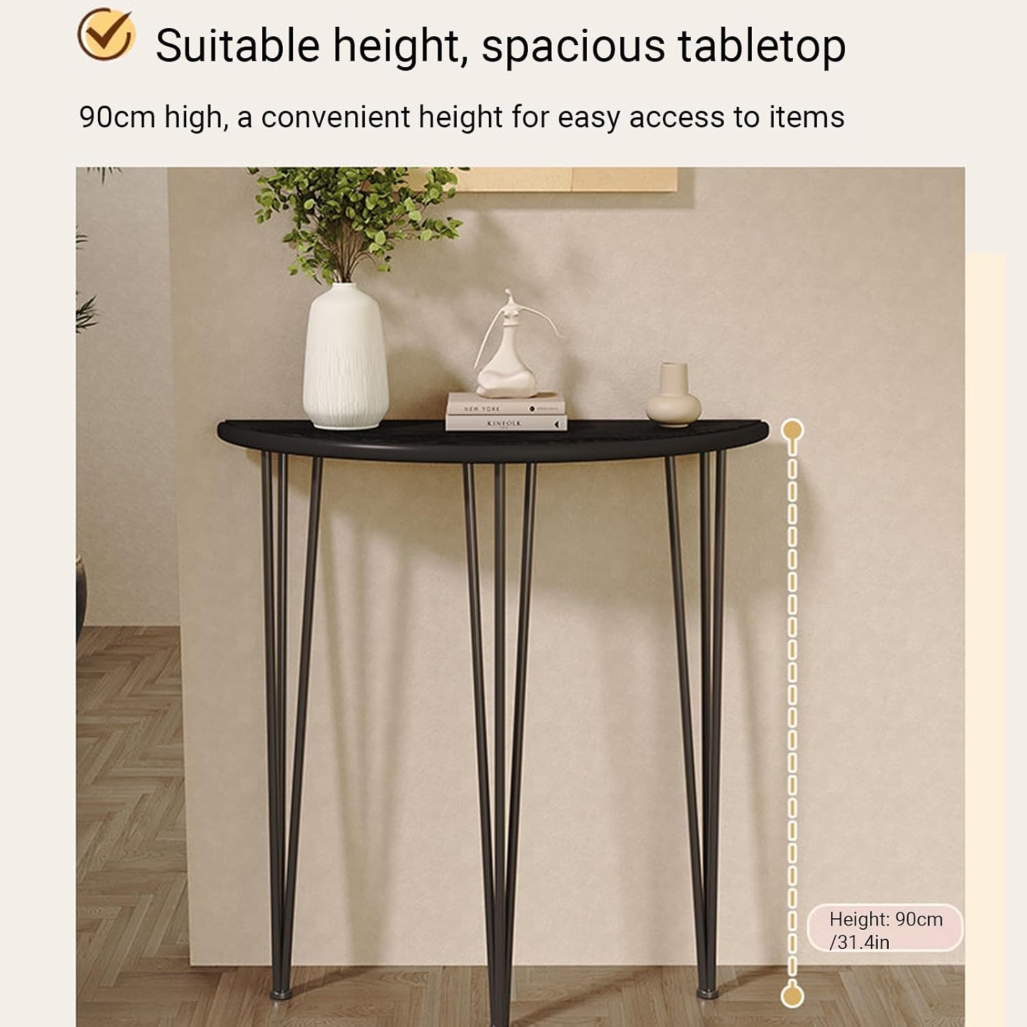 Modern Half Moon Console Table,Semi-Circular Decorative Narrow Sofa Table，for Living Room Hallway, Foyer, Entrance(Gold,80CM/31.4in)