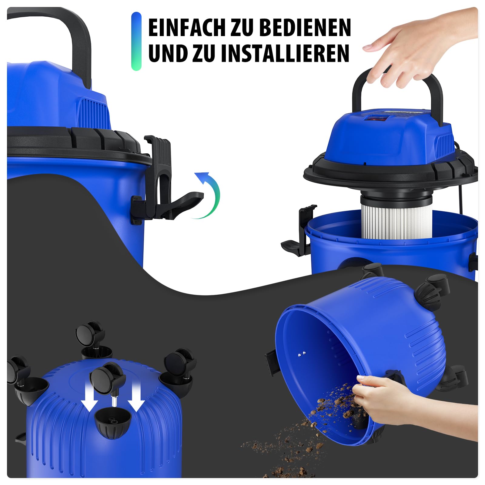 Odkurzacz przemysłowy Hoover odkurzacz na mokro i sucho, 4800 W, wysoka moc ssąca, bez worka na kurz, 16 kPa, pojemność 15 l, 4 koła wysuwowe