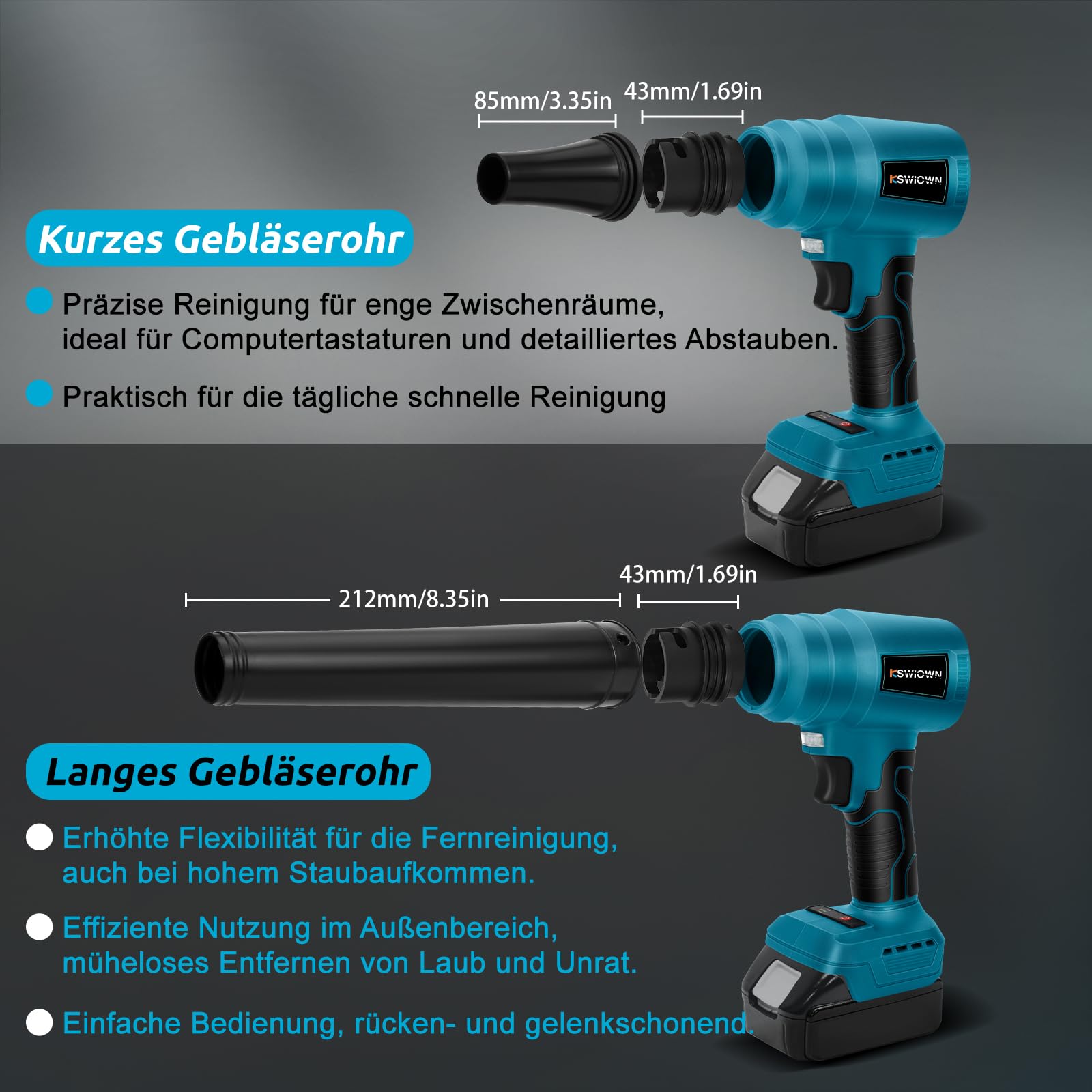 Accu-stofblazer voor Makita 18 V, 85000 tpm, draagbare borstelloze, turbo-aangedreven straalblazer met 2 sproeiers (geen batterij), persluchtspray voor reiniging van pc, toetsenbord en auto