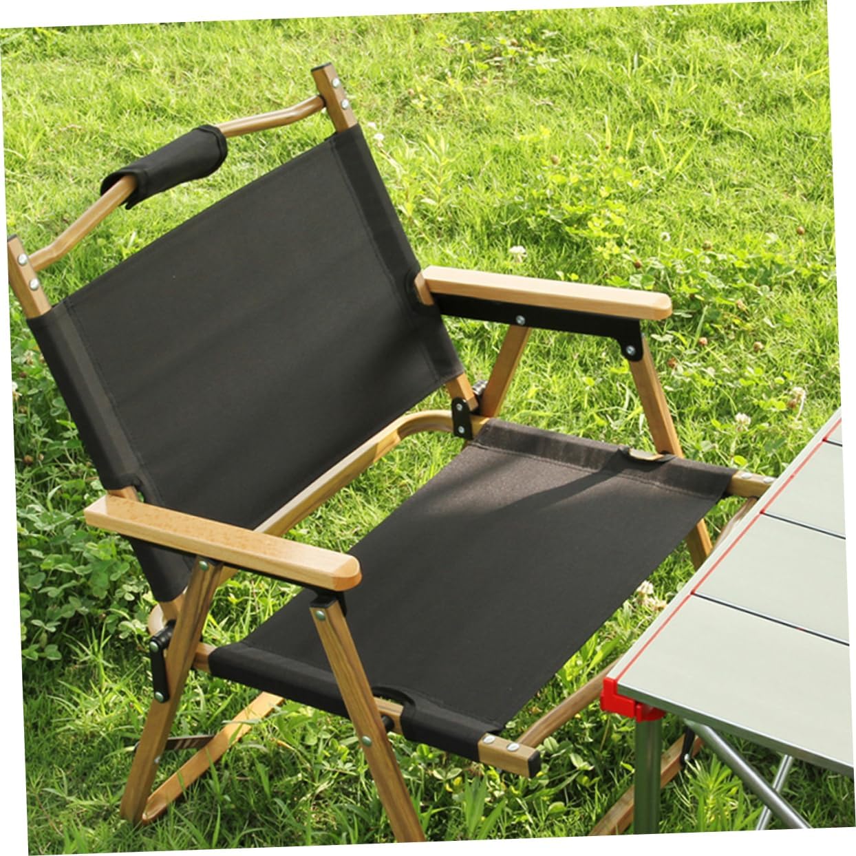 PRETYZOOM 2 Sets Folding Directors Chair Canvas Seat Replacement with Wood Frame Black Covers for Makeup Patio Gaming Folding and Recliner Chairs