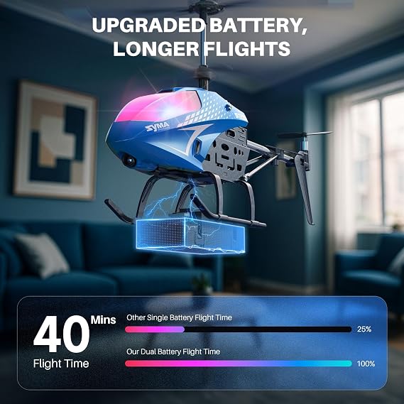 SYMA RC Helicopter for Kids, 7-Color LED Lights, 40 Min Flight Time, Blue