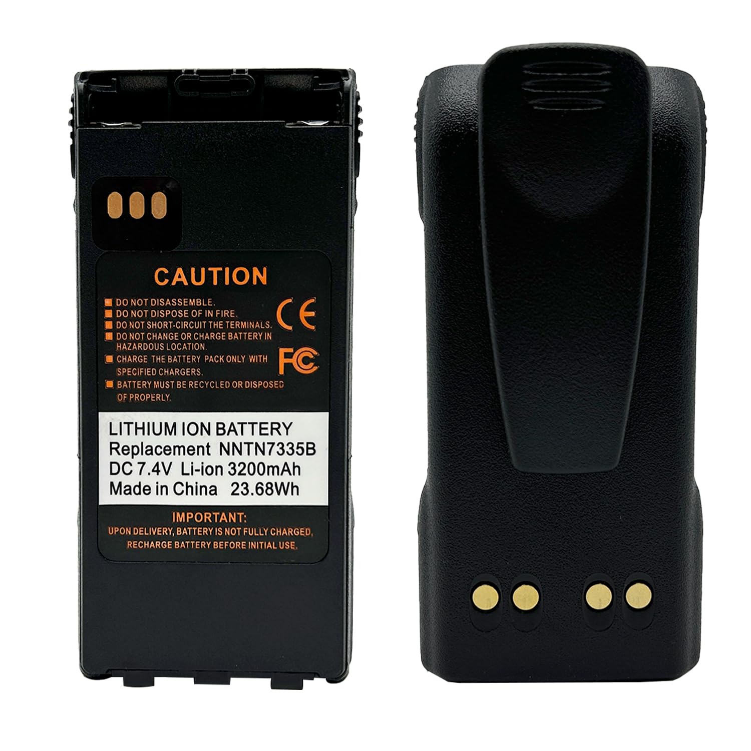 XTS 2500 / XTS 1500 Battery for Motorola, NNTN7335 NNTN7335A NNTN7335B 7.4V 3200mAh Li-ion Replacement for PR 1500 MT 1500, Replaces NNTN7554 NTN9858, Belt Clip
