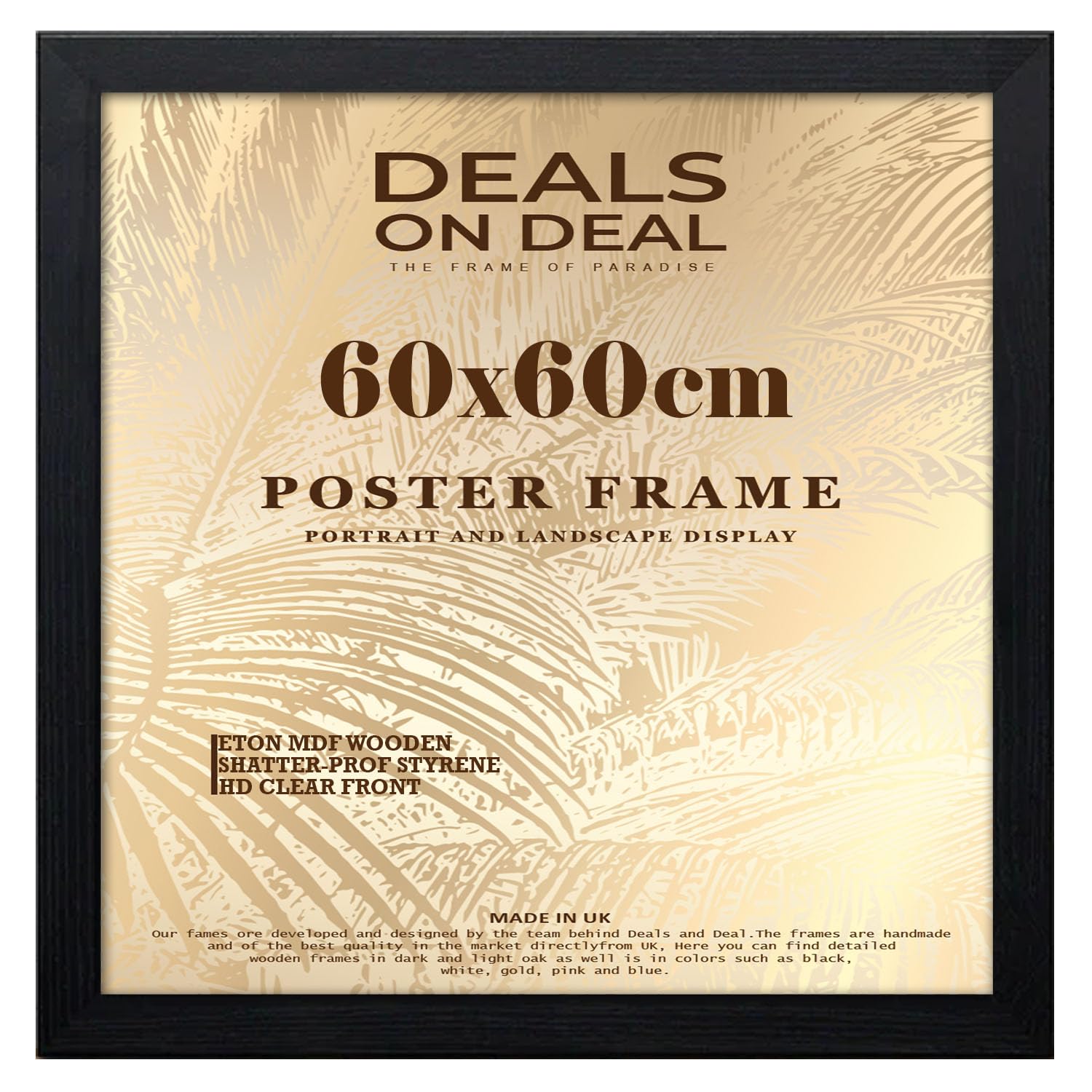Deals on deal 60x60CM Square Solid Eton Wooden Photo Picture Certificate Posters Frame Wood Wall Frames Clear Styrene Front Home/Office Decoration /(60x60CM (23.6" x 23.6") BLACK