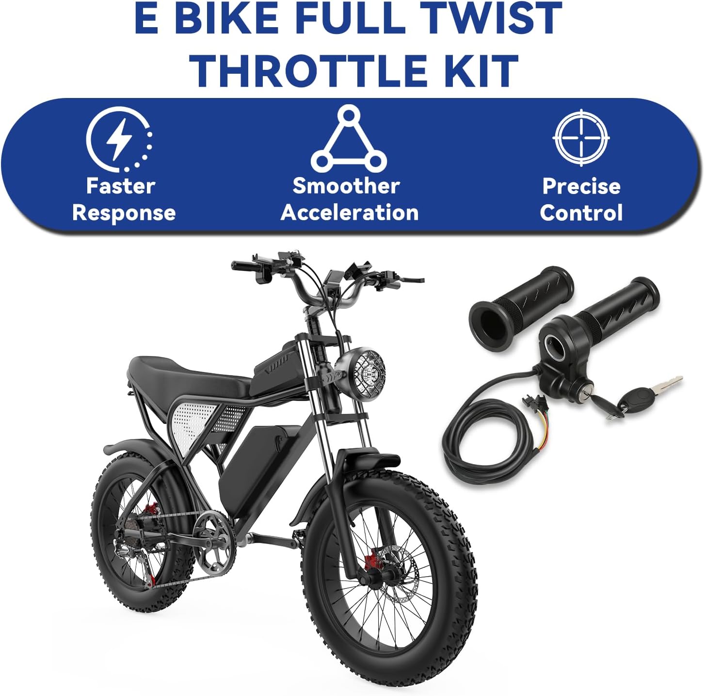 Full Twist Throttle 3 Pin Compatible with Ridstar Q20 Pro Lite H20 H26 Electric Bike, Ebike Throttle Grips with 2 Keys Replacement for YVY K20 C20 48V Electric Bicycle Scooter Accessories