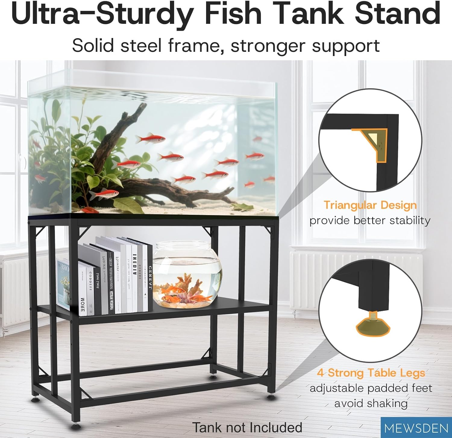 Fish Tank Stand,10 Gallon Heavy Duty Metal Aquarium Stands, Reptile Tank, Turtle Tank, Breeder Tank Stand, 220LBS Capacity Terrarium Stand Rack with 2-Tier Storage Shelves (Black, 24.8"x9.2"x30")