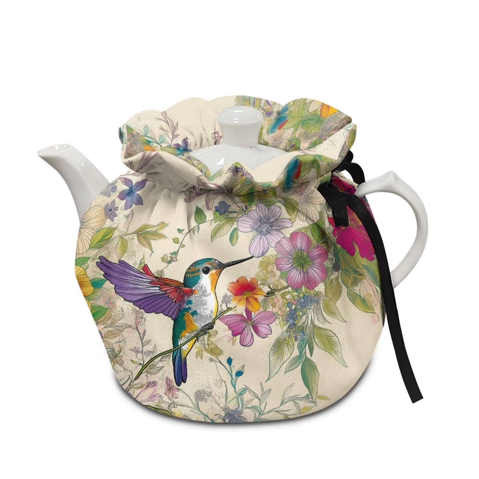 Classic Hummingbird Tea Cosy Teapot Double-Sided Drawstring, Insulation Warmth Holder Washable Reusable Tea Pot Dust Cover