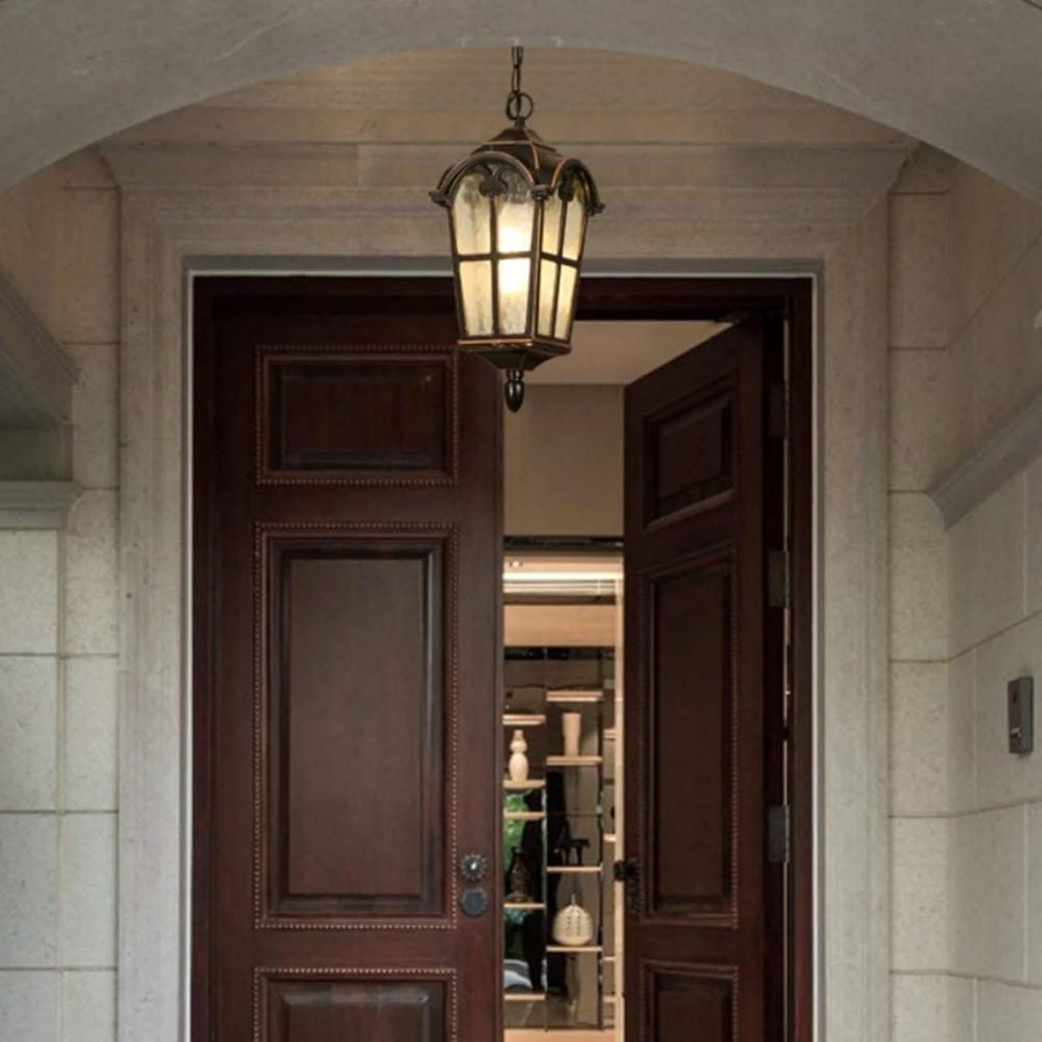Hanging Porch Light Outdoor Pendant Light Fixture Vintage Exterior Hanging Lantern with Clear Hammered Glass, Dark Bronze Finish,IP44 Waterproof, 0228-PF-AC (6.3" x 13.3")