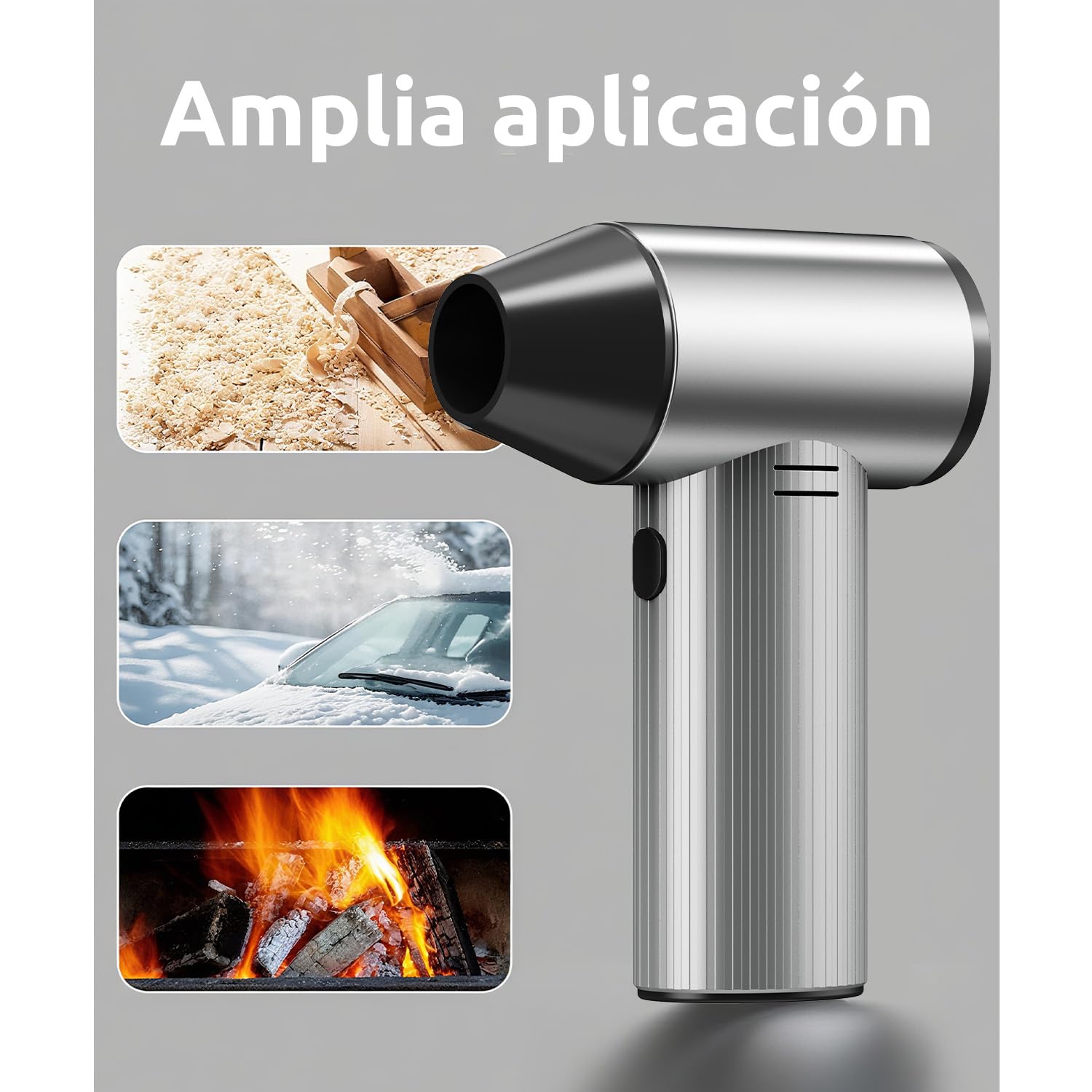 Soplador de Aire Comprimido de Metal, 270000 TR/Min de Pulverización de Aire Comprimido con 3 Velocidades ajustables, Aire Comprimido Limpieza PC, Soplador Batería para Coche, Hogar y Exterior - Plata
