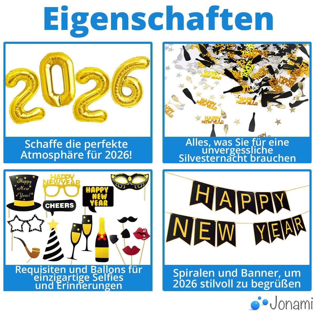 Silvester Deko 2026 – Hängende Spiralen & Happy New Year Banner Set (9+1 Stück)
