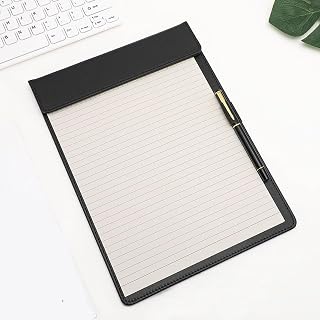 A4 Clipboard, 13" X 9" Office File Clip Folder Document Organizer Writing Pad Business Card Holder, Magnetic Conference Pad with Pen Holder PU Leather Black