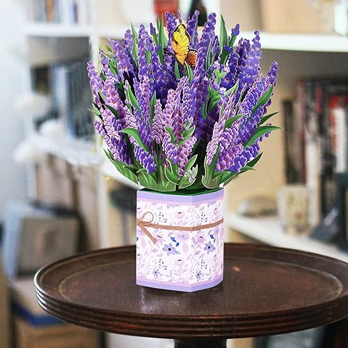 Miniatura 3 de CERSLIMO Ramo de flores desplegables, tarjetas desplegables para mamá, profesora, amiga, ramo de flores de lavanda 3D para siempre, tarjetas de