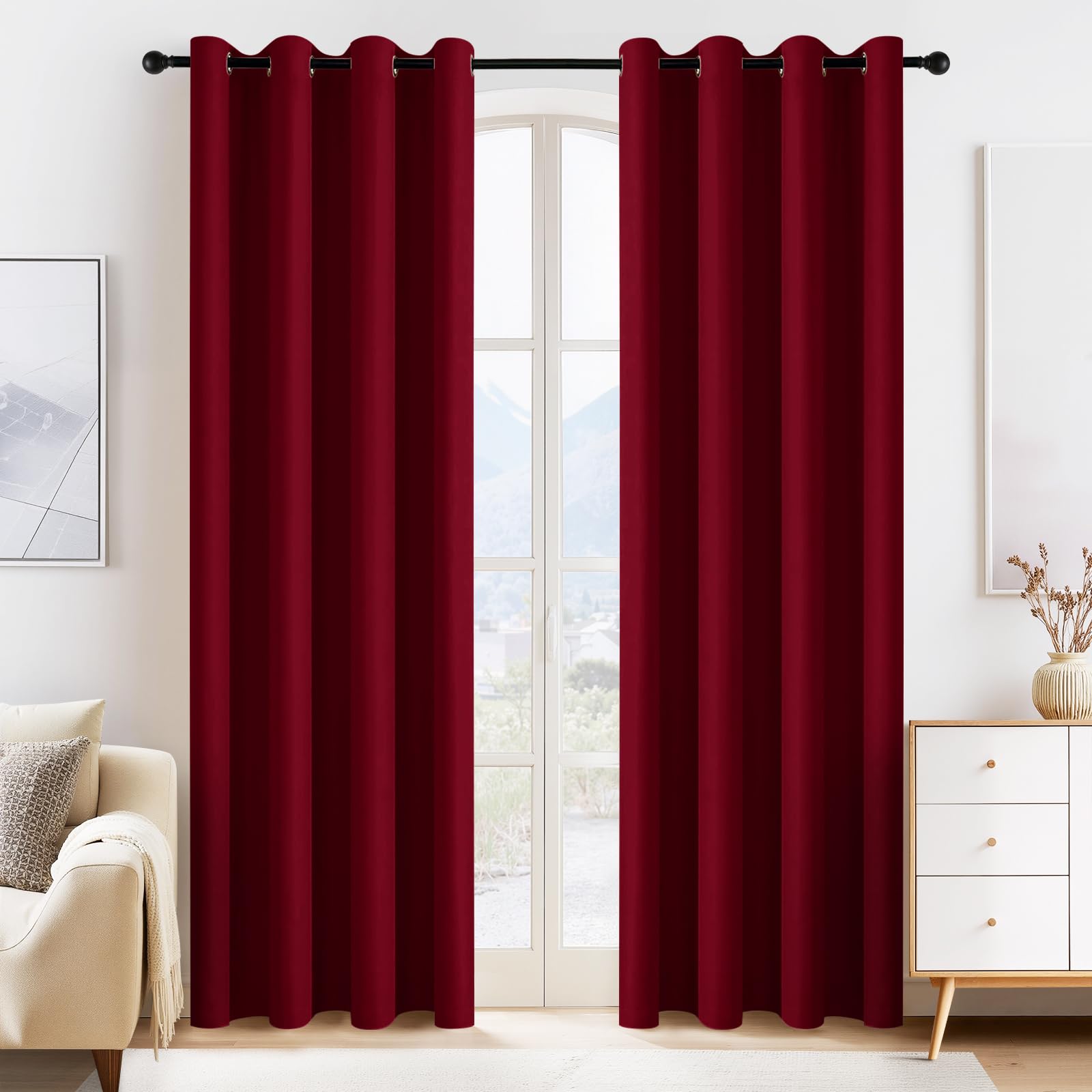 PONY DANCE Blackout Curtains for Bedroom, 55 x 80 inch, Red, 1 Pair