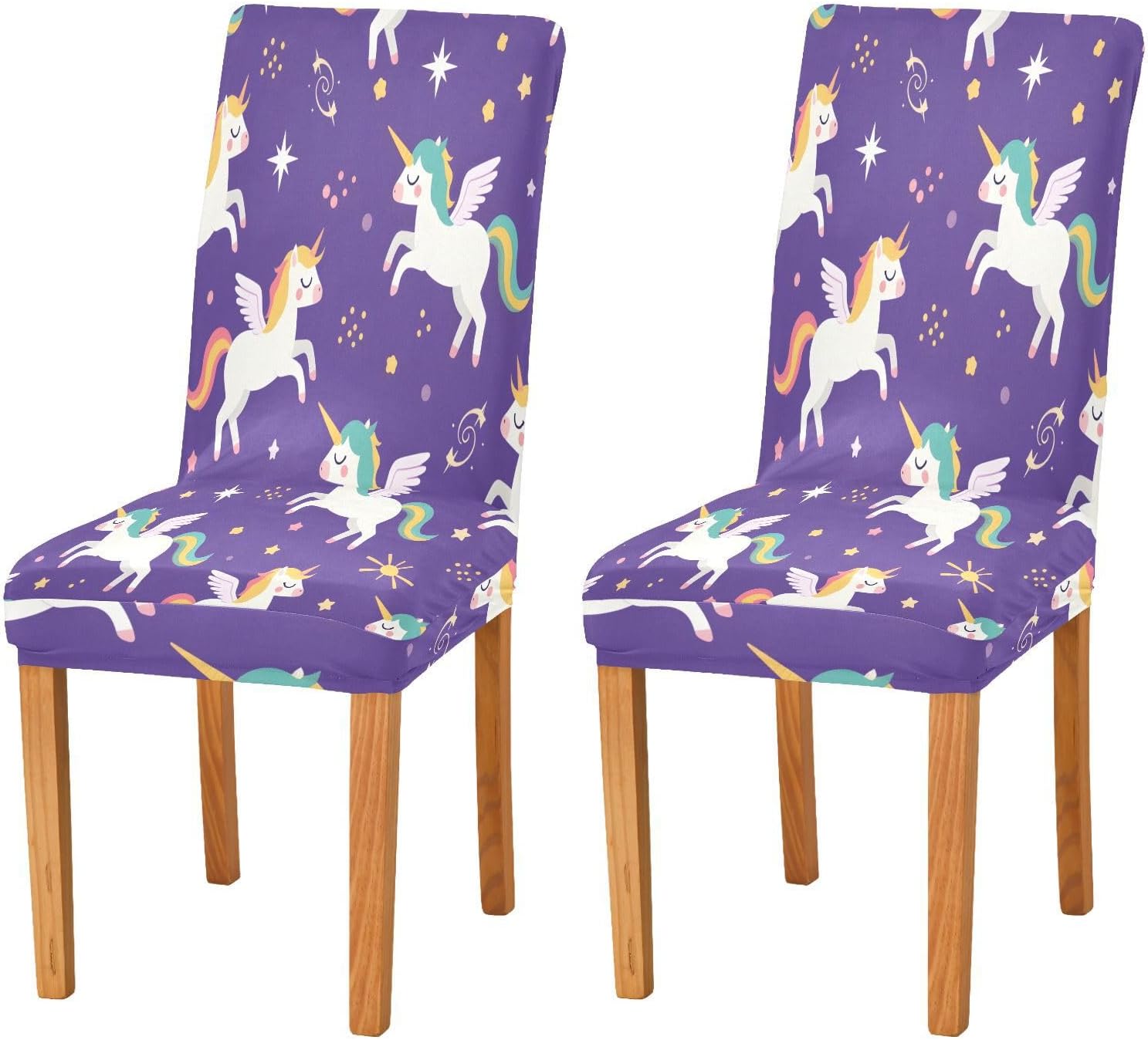 ALAZA Chair Covers for Dining Room, Unicorn Pattern Stretch Chair Cover Sets Chair Protector Removable Washable for Ktichen Restaurant Hotel