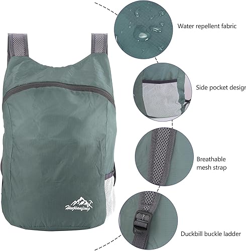 Miniatura 10 de Mochila plegable ultraligera, de 20 litros, ligera, ligera, ligera, resistente al agua, para viajes, para hombres y mujeres, para deportes al aire