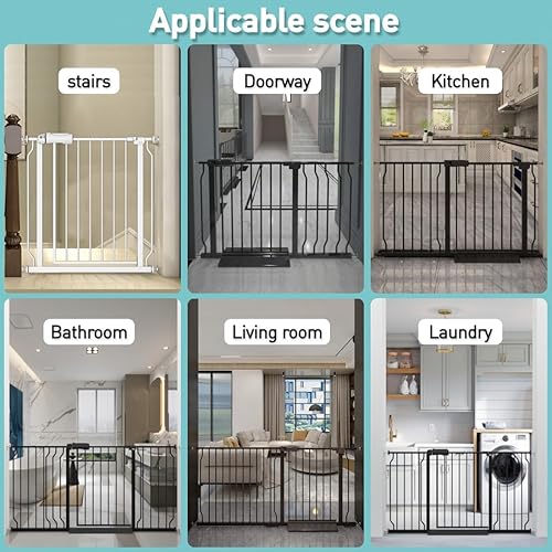 Miniatura 5 de WAOWAO Puerta de seguridad para bebés de 62.19-66.88" extra ancha con montaje a presión, puerta oscilante con cierre automático, puerta de metal