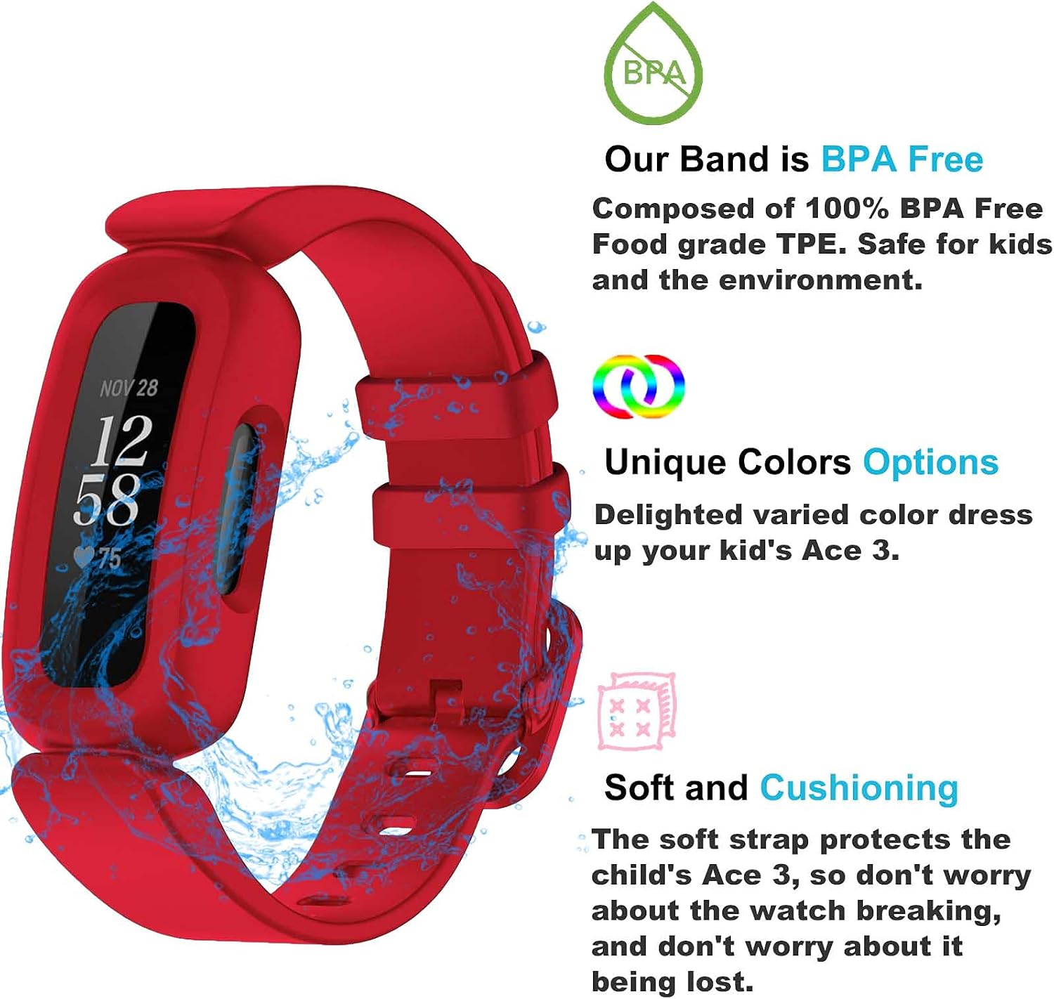 TopPerfekt Bands Compatible with Fitbit Ace 3 for Kids, Soft Silicone Waterproof Bracelet Accessories Sports Watch Strap Replacement for Fitbit Ace 3 Boys Girls
