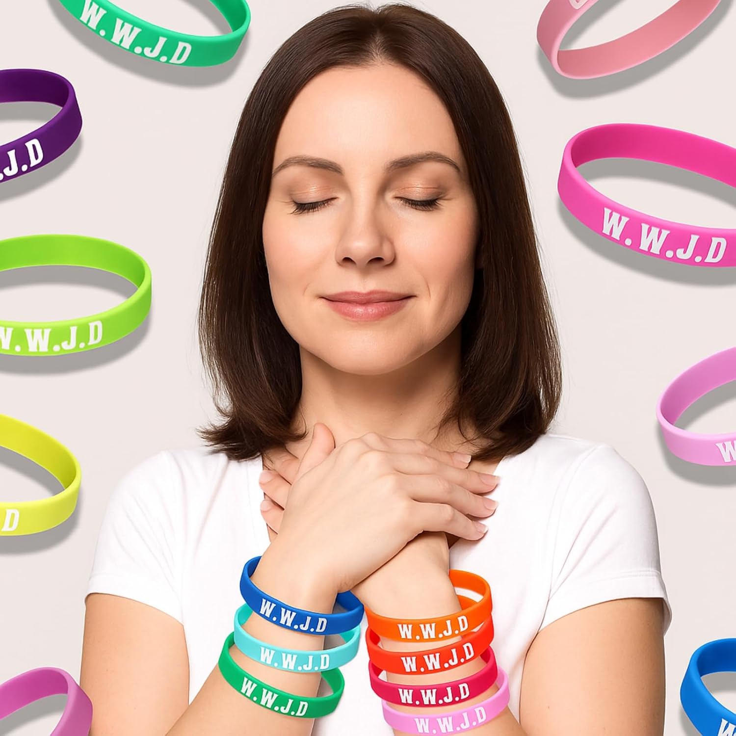 200 Pcs WWJD Bracelets Religious Colored What Would Jesus Do Bracelets Christian Silicone Bracelet Silicone WWJD Wristband for Fundraiser Men Women Church Events Favors