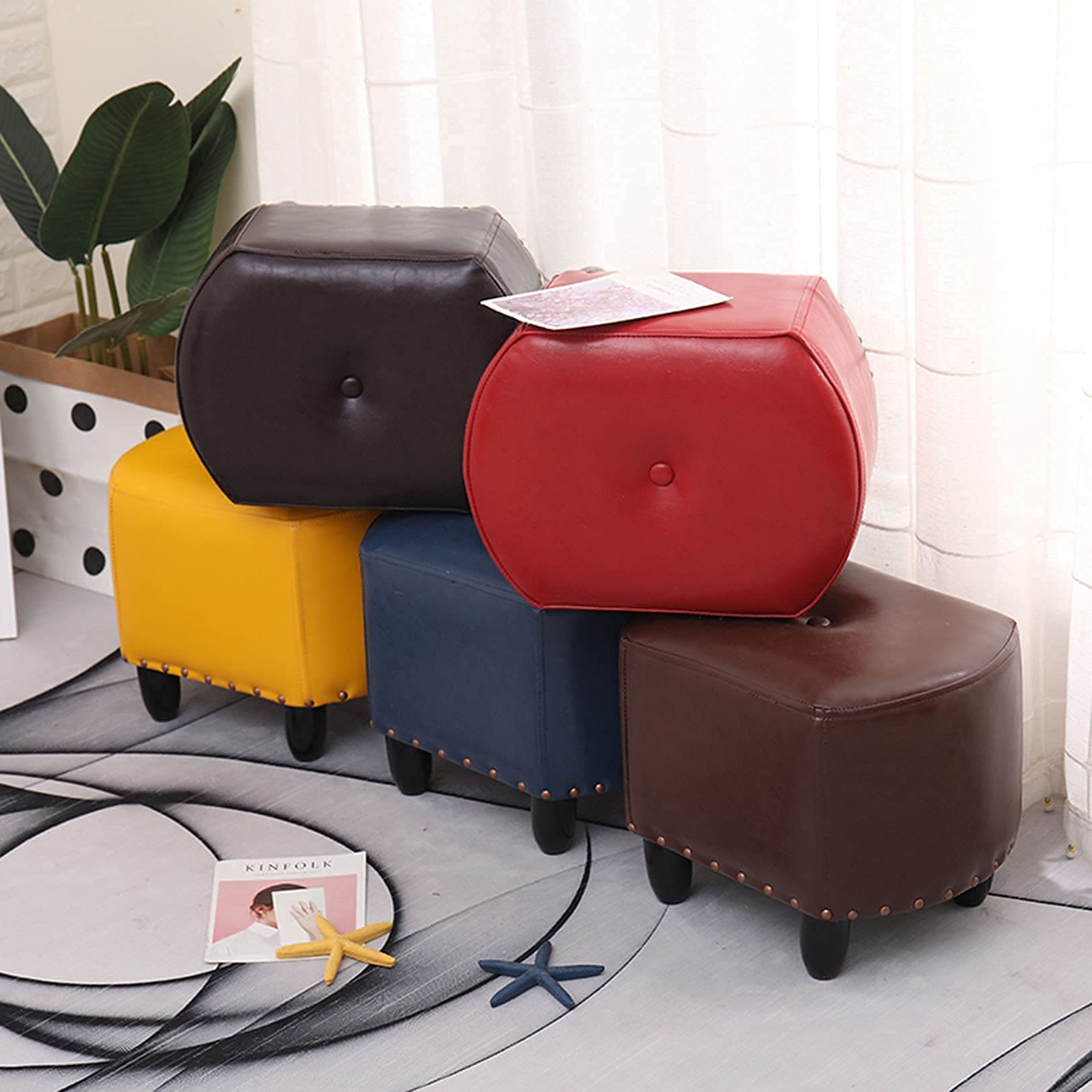Amazon｜フットスツール PUレザー アンティーク レトロ 小型フット