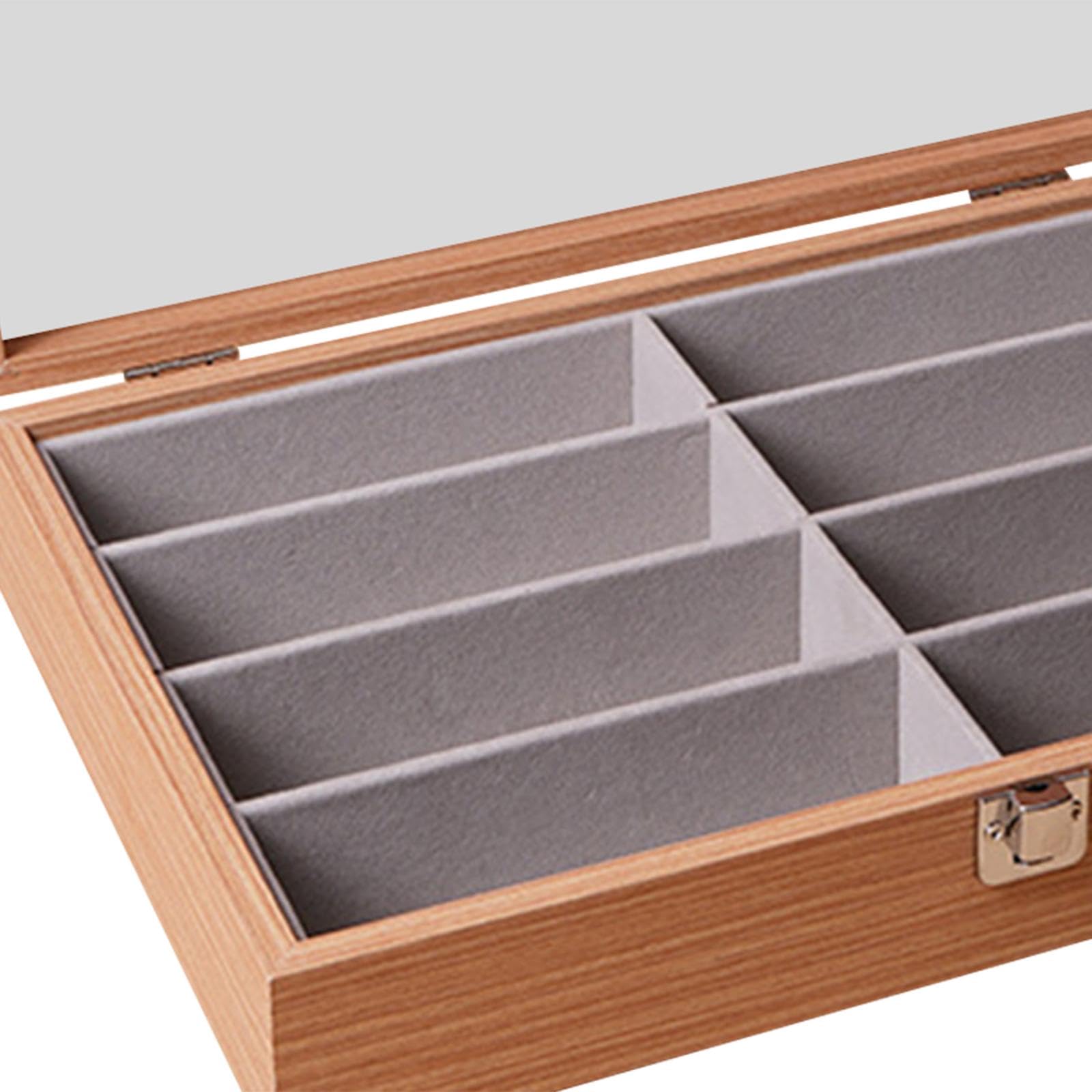 Brille Holzablage 8 Geteilte Fächer Brillenaufbewahrungsbox Sonnenbrillenorganizer Schmuckhalter Samt Innenfutter für Zuhause Studio Boutique