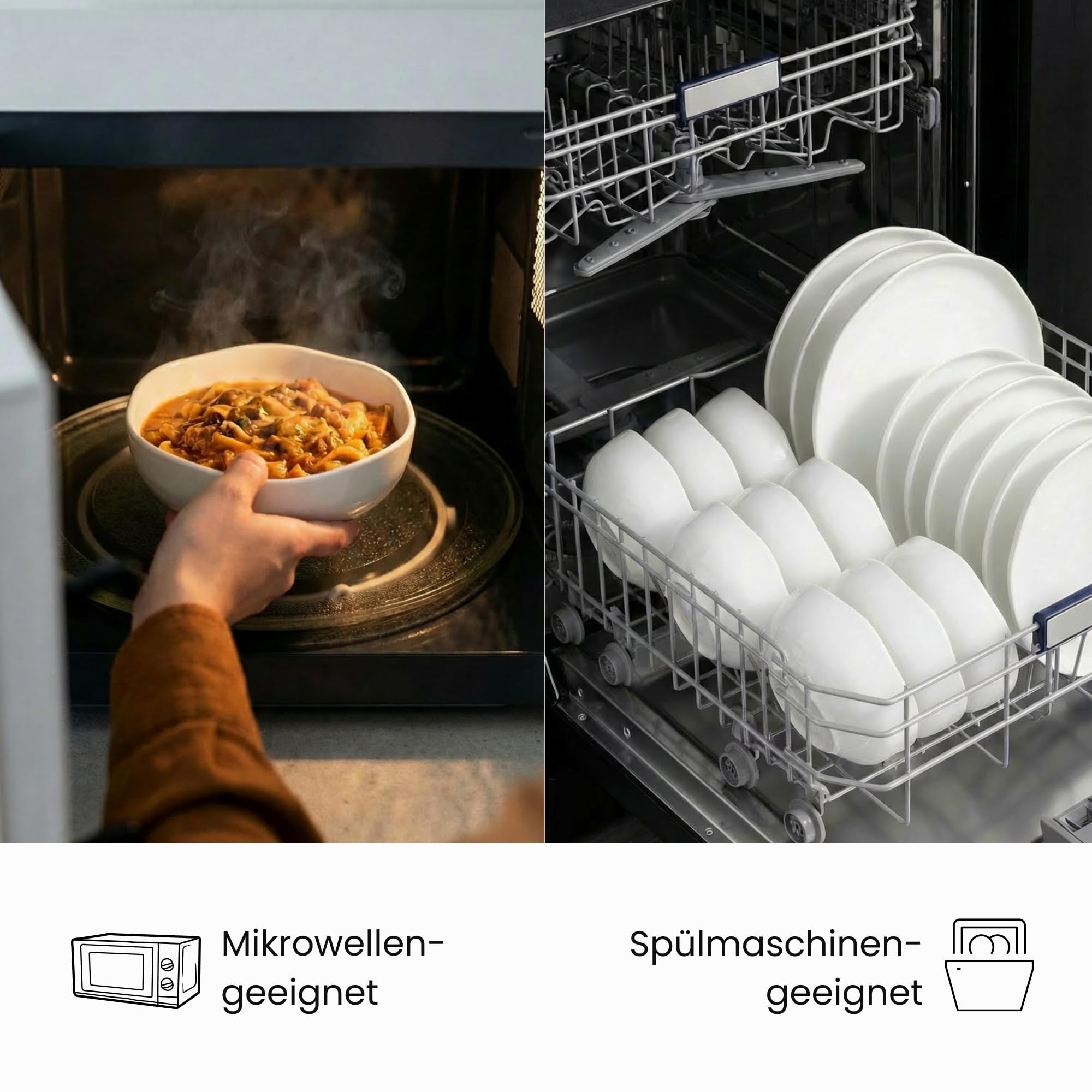 Zoha Perlemor Geschirrset 12 Personen – modernes Tafelservice 48-teilig – stilvolles Porzellan Geschirrset 12 Personen - Teller-Set im skandinavischen Look – spülmaschinengeeignet & mikrowellenfest