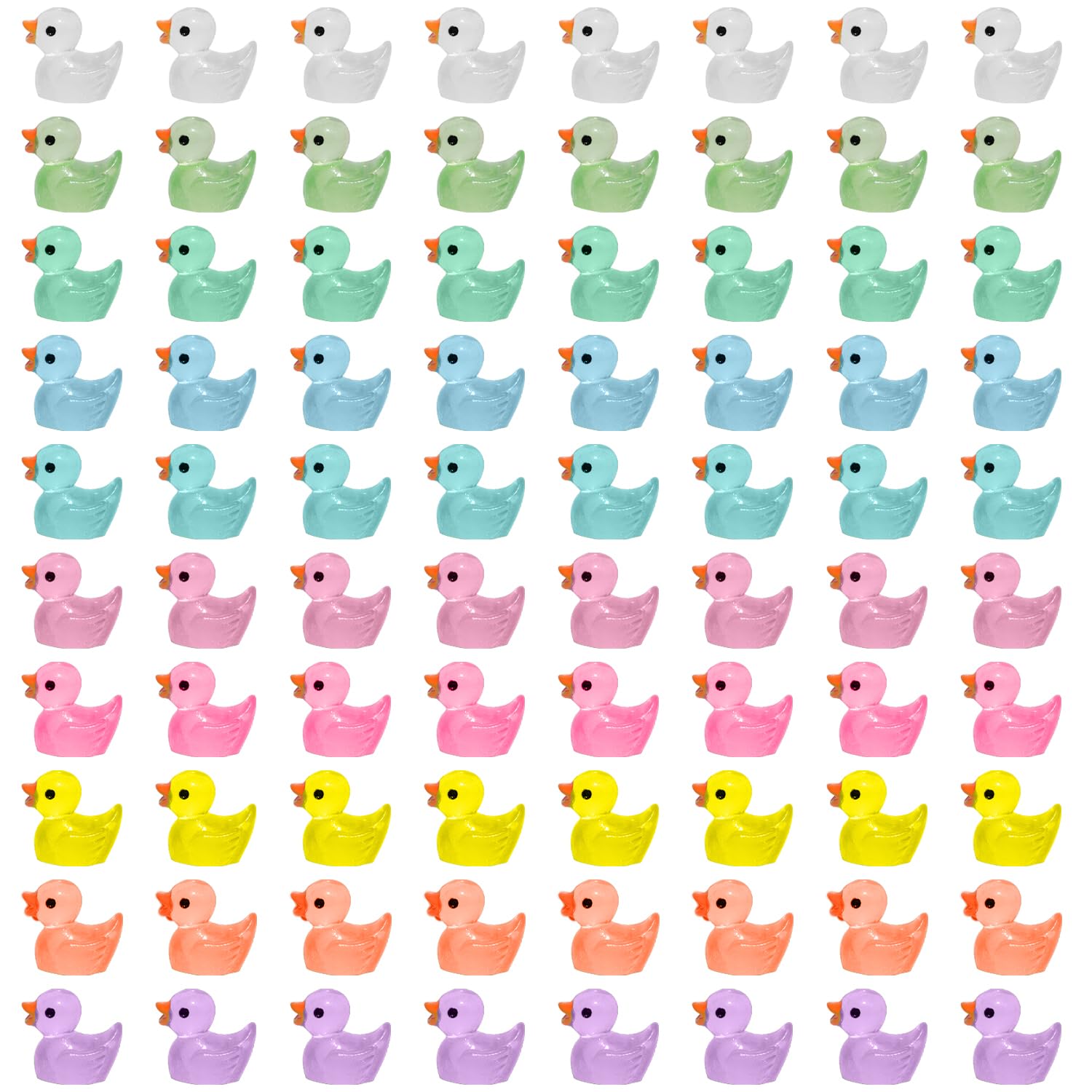 80pcs Mini Glow Resin Ducks, Handicraft Ducks, Realistic Ducklings for Decorating Aquariums, Dollhouses, Potted Plants, Garden Landscapes (10 Colors)