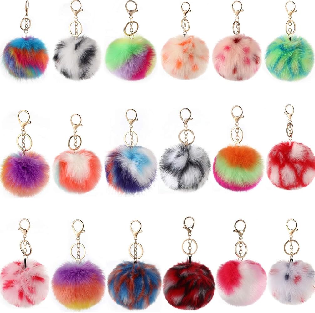 Amazon.co.jp: Unpafcxddyig ポンポンキーホルダー 18個 ふわふわ