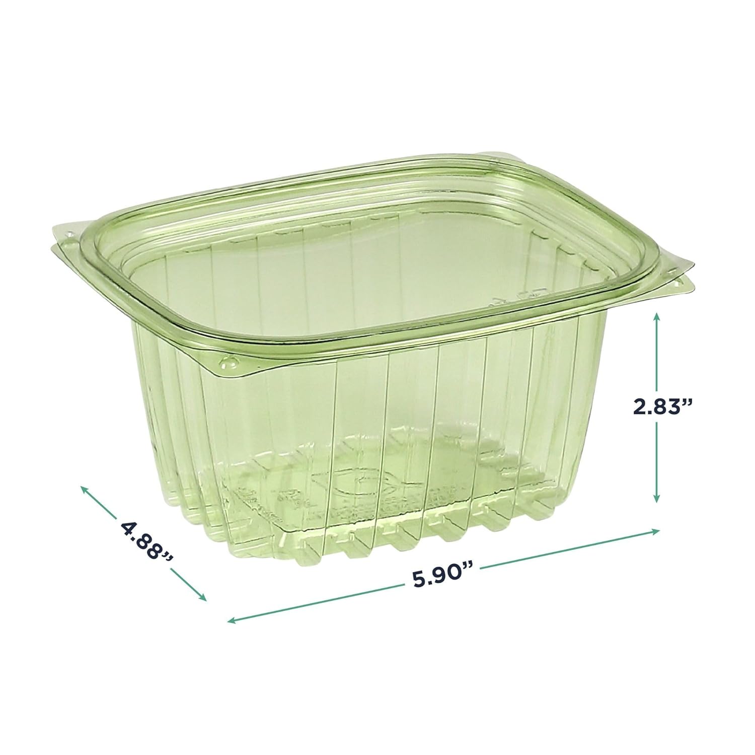 ECO PRODUCTS Compostable 16oz Rectangular Deli Containers With Lids, Case of 300, Veridian Clear Green Meal Prep, Made from PLA, A Renewable Material Made from Plants, One Lid Fits All