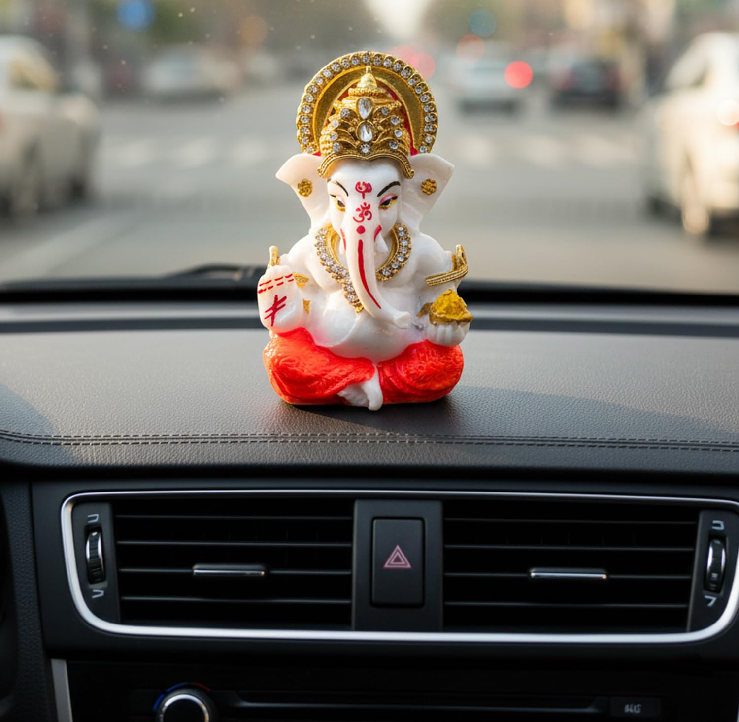 Esplanade Multicolor Resin Ganesh Murti For Car Dashboard Ganesha Idol For Home Temple & Office Desk Décor, Ganpati Miniature Statue For Mandir (3.4" Inches)