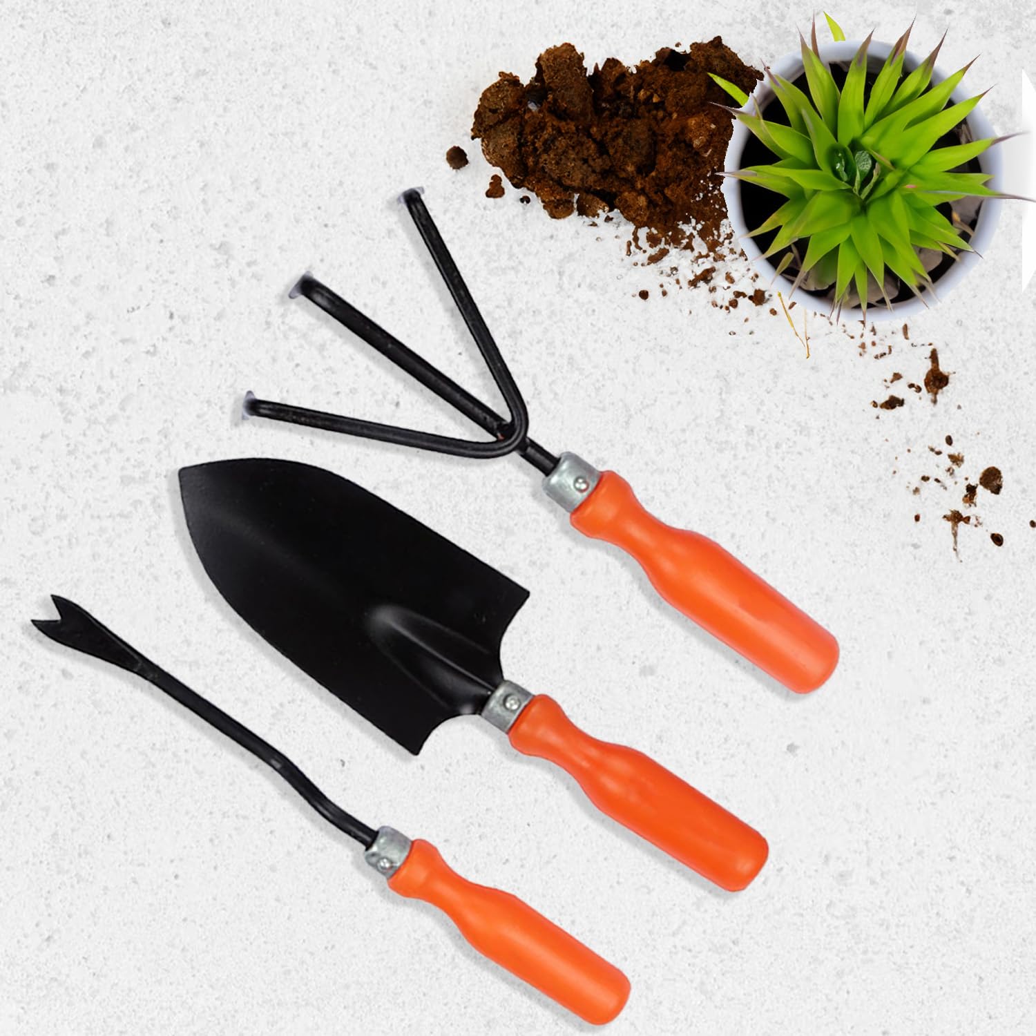 Garden Tools Kit Wooden Handle Set of 3 (Cultivator, Big Trowels, Weeder) for Indoor and Outdoor Gardening.