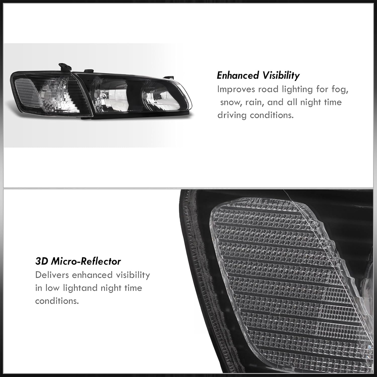 AJP Distributors JDM Black Housing Clear Lens Signal Reflector Driving Headlights Assembly Left & Right + Bumper Corner Lights Lamps Pair Compatible/Replacement For Camry XV20 4-Door 2000 2001 00 01