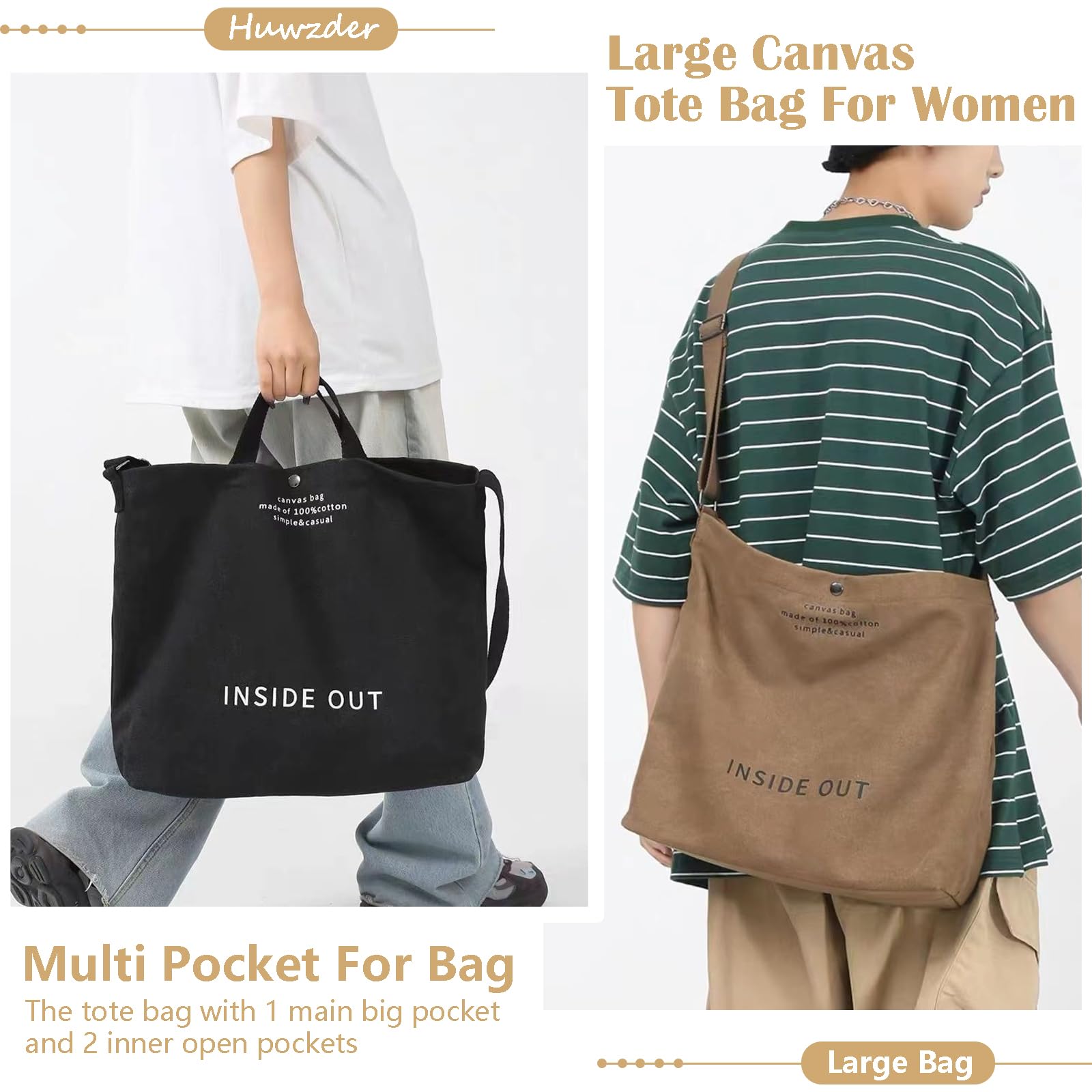 Bolso de mano de lona grande para mujer, bolso de trabajo casual para hombro, bolso cruzado con asa superior, bolsos cruzados, Gris, L 2